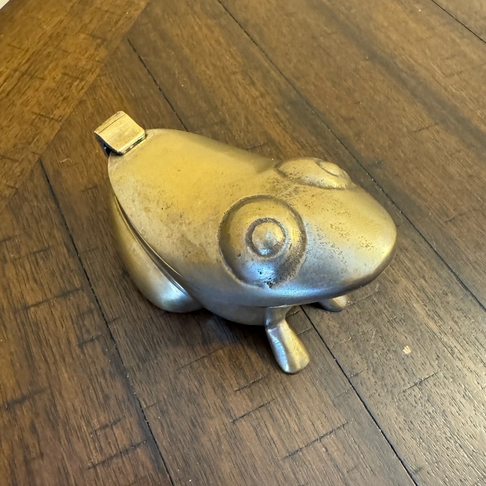 Vtg Silver Plated Brass Frog Hinged‎ Lid Candle Holder Trinket Box Ashtray F